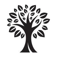 A simple, elegant black and white graphic of a stylized tree with leaves and grass, evoking a sense of nature and serenity. vector