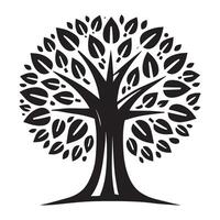 black and white graphic of a tree with a rounded base showing the ground below. vector