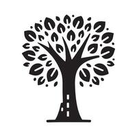 A stylized, black silhouette of a tree within a circle. vector