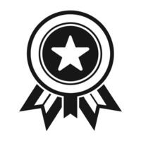 A simple, bold black and white graphic of an award medal with a star and ribbon. vector