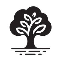 A simple, black and white graphic of a stylized tree within a circle. vector
