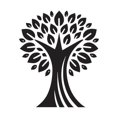 symmetrical tree graphic, encircled by a circle, set against a plain white background.