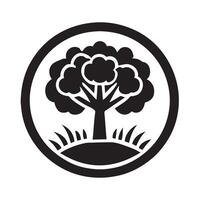 A simple, symmetrical graphic of a tree in black and white. vector