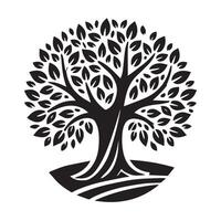 A stylized, black and white silhouette of a tree within a circular frame. vector