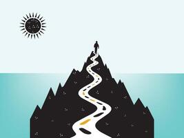 A silhouette of a person standing on a mountain top. vector