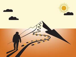Dark silhouette of a guy walking on a arrow direction path illustration. vector