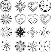 Doodle sparkle set, Perfect sparkle with heart shape for backgrounds, highlights, frames, and decorative elements with various shapes. vector