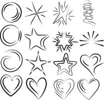 Doodle sparkle set, sunburst, rays, starburst illustration, bursts and glowing elements. Perfect sparkle for backgrounds, highlights, frames, and decorative elements vector