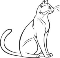 Minimalist Black and White Line Art Illustration of a Sitting Cat in Elegant Sketch Style for Coloring Pages and Digital Designs vector