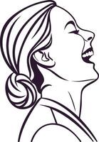 Minimalist Line Art of a Laughing Woman in Black and White Illustration with Elegant and Expressive Profile for Modern Digital Artwork and Creative Design vector
