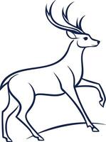 Minimalist Line Art Illustration of a Majestic Deer with Large Antlers Elegant Wildlife Sketch in Black and White Modern Abstract Animal Design vector