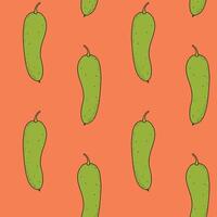 Pattern with cucumbers on an orange background. Vegetable bright rutter with cucumbers, hand drawn illustration vector