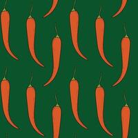 Hot pepper pattern, with chilli pepper on a green backgroundVegetable pattern with red hot pepper, capsicum. vector