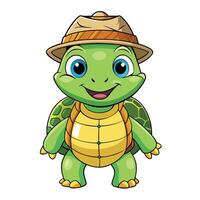 Turtle with green shell cartoon character vector