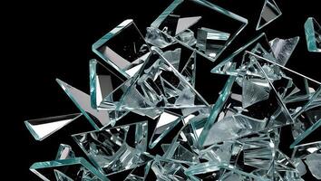 Broken Glass Shards on Black Background, Sharp Reflective Fragments, Abstract Cracked Mirror, Shattered Glass Pieces, Destruction and Fragility Concept, Transparent Jagged Edges photo
