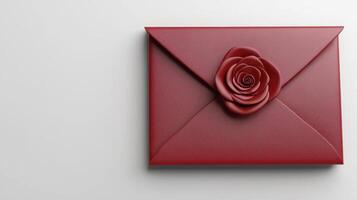 Elegant Red Envelope with Delicate Rose Romantic Valentine's Day or Anniversary Design photo