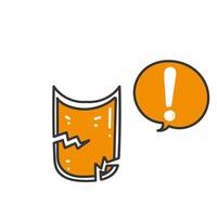 a glass with a broken piece of shield and a speech bubble warning vector