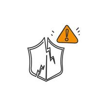 a line drawing of a shield with a warning sign vector