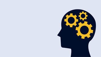 Animated illustration of a silhouette of a human head with a yellow gear inside symbolizing creativity, problem solving and innovative thinking. Minimalist and professional design. video