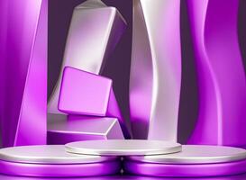 A luxurious 3D backdrop in shades of purple and silver for presentations photo
