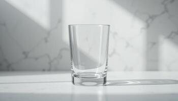 Empty Glass on Marble Surface in Sunlight. A Minimalist Still Life Photography photo