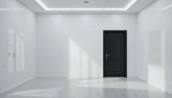 Modern Minimalist Empty Room Interior Design with Black Door and Marble Floor photo