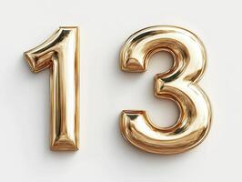 Golden Number Thirteen. A Polished 3D Render of Elegant Numerals photo