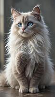 Majestic Fluffy Cat with Striking Blue Eyes. A Portrait of Serenity photo