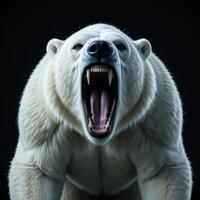 A Roaring Polar Bear Close Up A Majestic and Powerful Arctic Predator in its Natural Habitat photo
