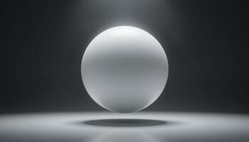 A Perfectly Illuminated White Sphere in a Dark Studio Setting. Minimalist 3D Render photo