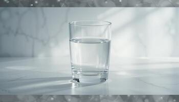 A Glass of Refreshing Water on Marble Surface. Hydration and Purity Concept Photography photo