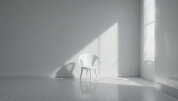 Solitary White Chair in Minimalist Room Sunlight Streaming Through Window photo