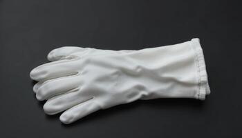 A Single Pair of Elegant White Cotton Gloves Laid on Dark Surface,Soft Fabric,Clean Minimalist Style Photography photo