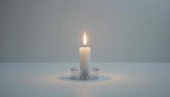 A Single Lit Candle in a Minimalist Setting. Serenity and Reflection in a Simple Composition photo