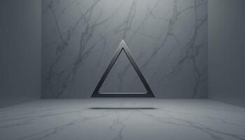 Floating Metal Triangle in a Minimalist Marble Room. A Study in Geometric Simplicity and Modern Design photo