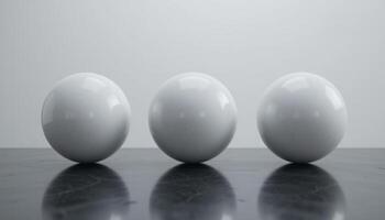 Three Glossy White Spheres on a Dark Reflective Surface Minimalist Still Life Photography photo
