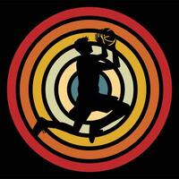 Retro Basketball Player Silhouette with Sunset Vibes Background vector