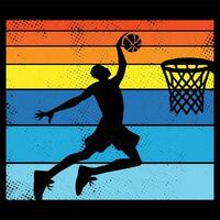 Sunset Silhouette of Basketball Player with Retro Design vector