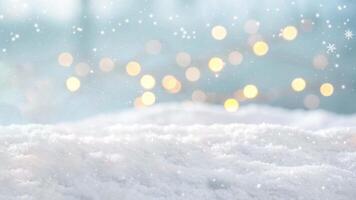 Gentle white snow background with colorful bokeh lights photo