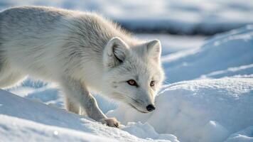 An arctic fox with its mouth open, calling out photo