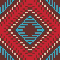 Pixel Ikat Pattern Dressfolk Embroidery, Aztec Geometric Ornament Print. Design for Carpet, Wallpaper, Clothing, Wrapping, Fabric vector