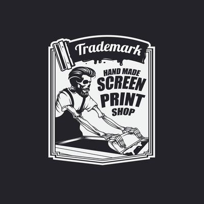 skull screen printing emblem logo design graphic illustration