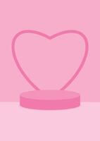 The pink pedestal podium display with a pink heart background for the award ceremony. Products display and showcase presentation. vector
