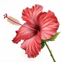 A large pink hibiscus flower is shown on a white background photo