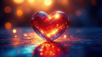 Heart-shaped Crystal With Glowing Lights Creates a Magical Ambiance at Sunset photo