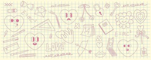 linear set of valentines day in school elements vector