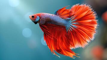 Vibrant Red and Teal Halfmoon Betta Fish in Aquatic Pose photo