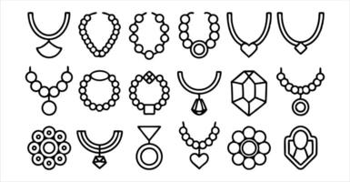 set of outline icons related jewelry necklace vector