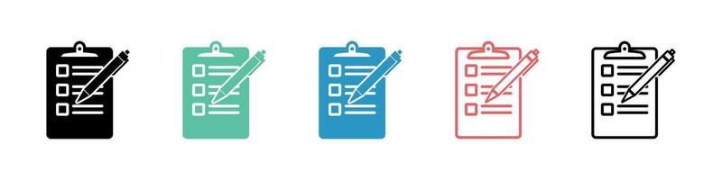 Set of Multicolored Checklist Icons Featuring Clipboards and Pencils in Flat Style vector