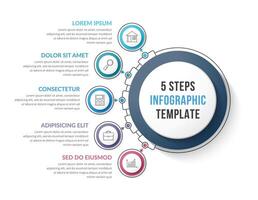 Infographic template with five steps or options and icons vector